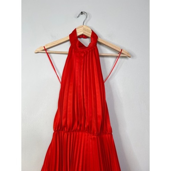 NWT Amur Amiri Halter Pleated Fit and Flare Red Low Back Mini Dress - Picture 4 of 8